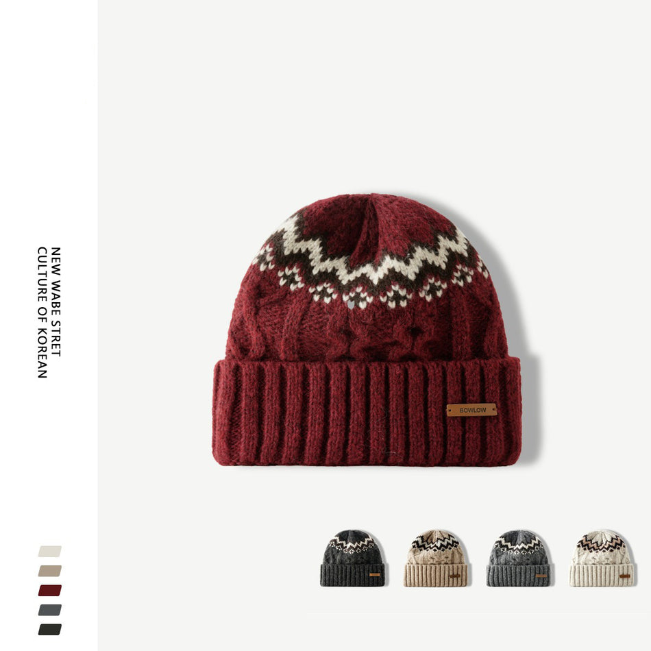 Unisex Thickened Wool Blended Knitted Winter Pullover Hat