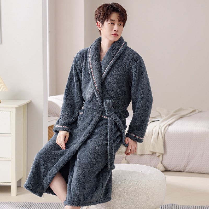 Plus-Size Men’s Coral Velvet Nightgown | Thickened Winter Pajamas