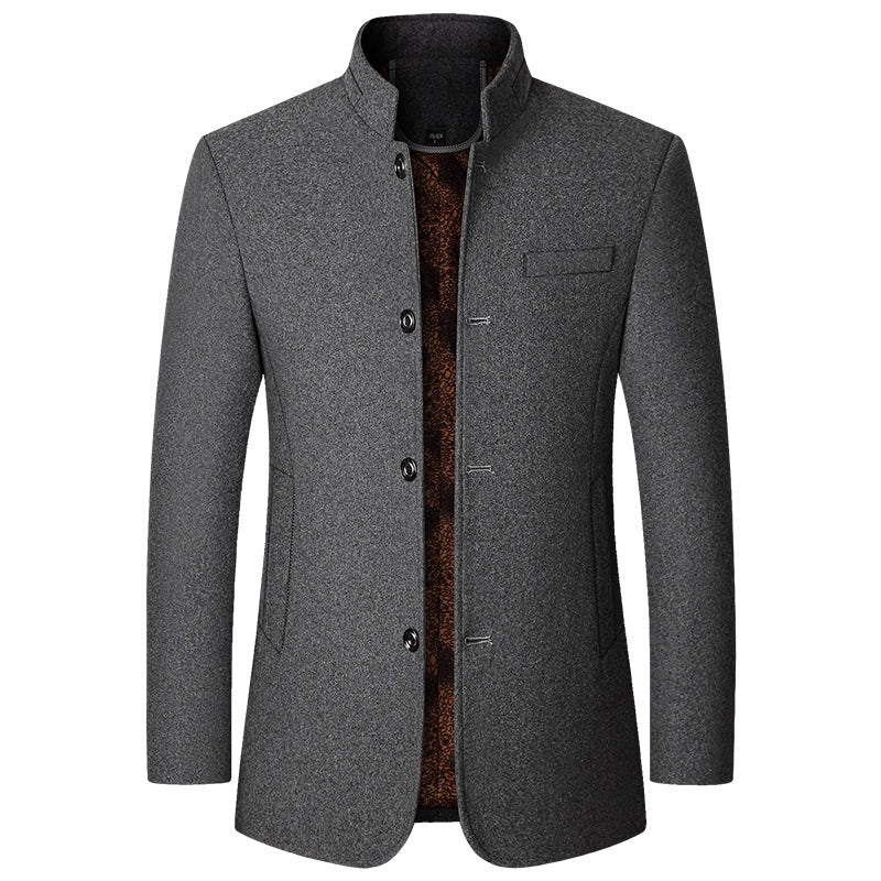 Middle-Aged Men’s Woolen Coat – Thick Winter Fleece-Lined Casual Jacket