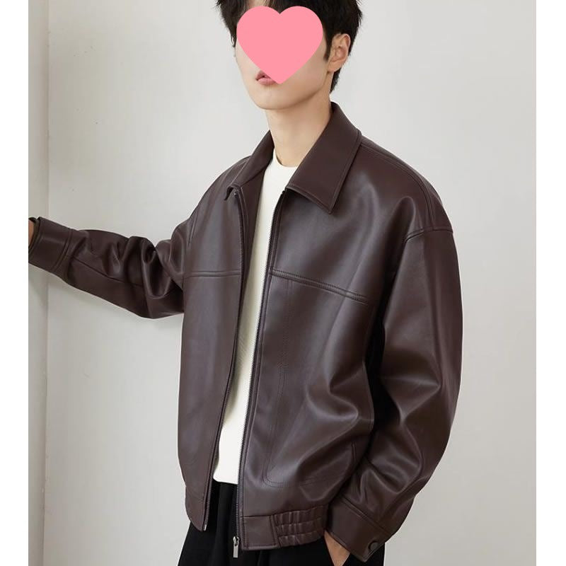 Men’s Spring-Autumn Lapel Leather Motorcycle Jacket