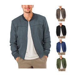 Men’s Suede Zipper Jacket – Autumn Casual Retro Solid Color Long Sleeve Cardigan