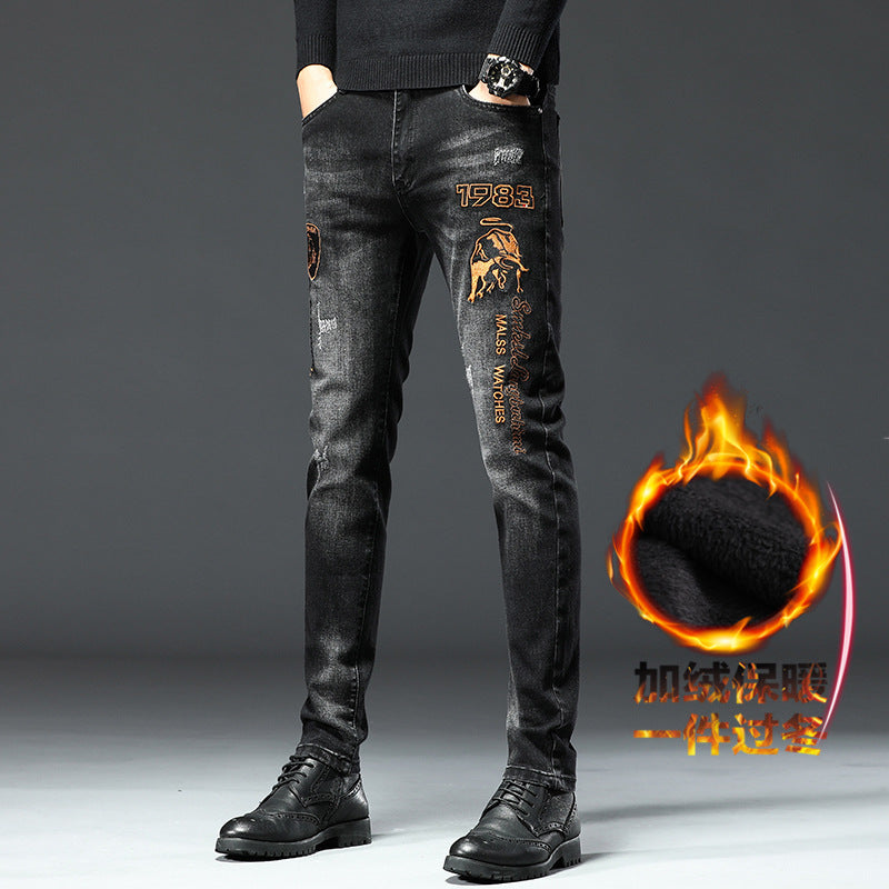 Slim Taurus Embroidery Stretch Jeans for Men