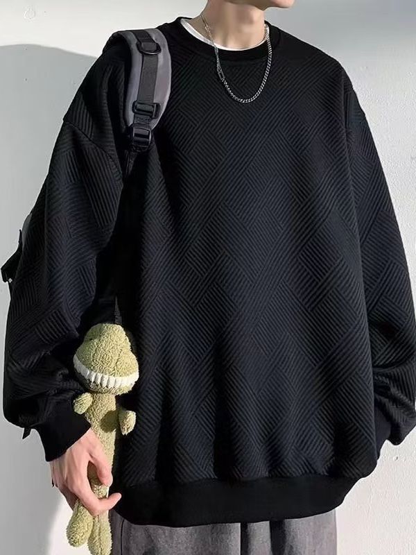 Men’s Heavy Waffle Knit Sweatshirt – Plus Size Loose Fit