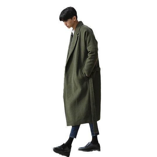 Men’s Mid-Length Overcoat – Korean Style Wool Winter Coat