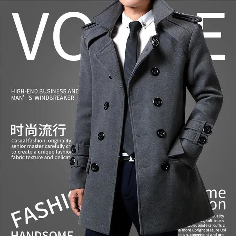 Korean-Style Mid-Length Trench Coat – Autumn/Winter Double-Breasted