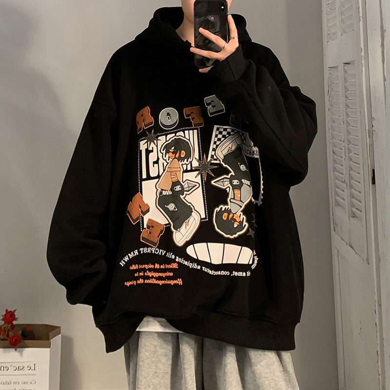 Cartoon Hoodie – Men’s Hip-Hop Fleece Streetwear Jacket