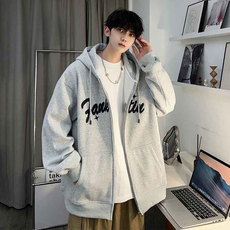 Men’s Fleece-Lined Cardigan Hoodie – Casual College Jacket