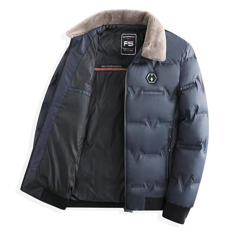 Men's down cotton jacket, warm lapel cotton coat, autumn and winter new style casual cotton jacket, simple and comfortable fur collar coat