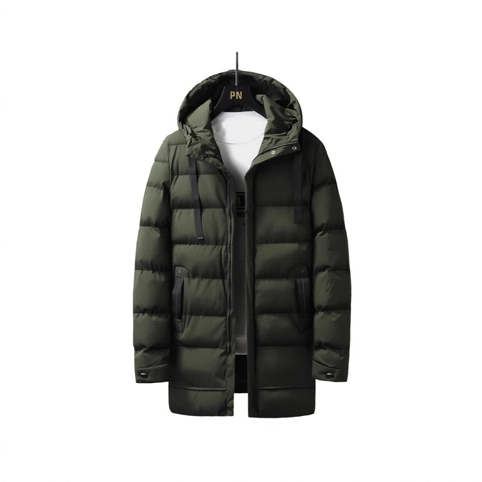 Men’s Mid-Length Hooded Down Cotton-Padded Jacket – Thick & Warm