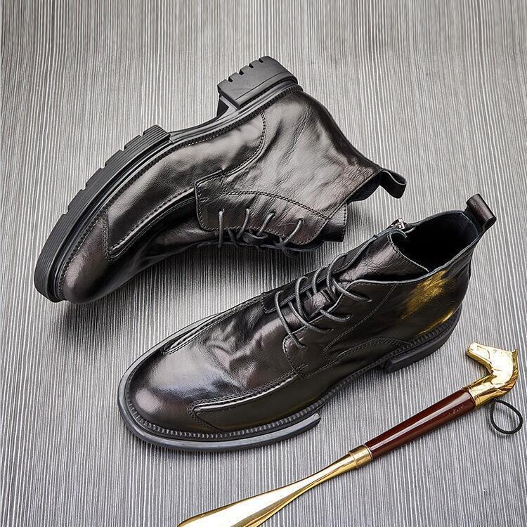 Genuine Leather High-Top Men’s British Style Lace-Up Boots
