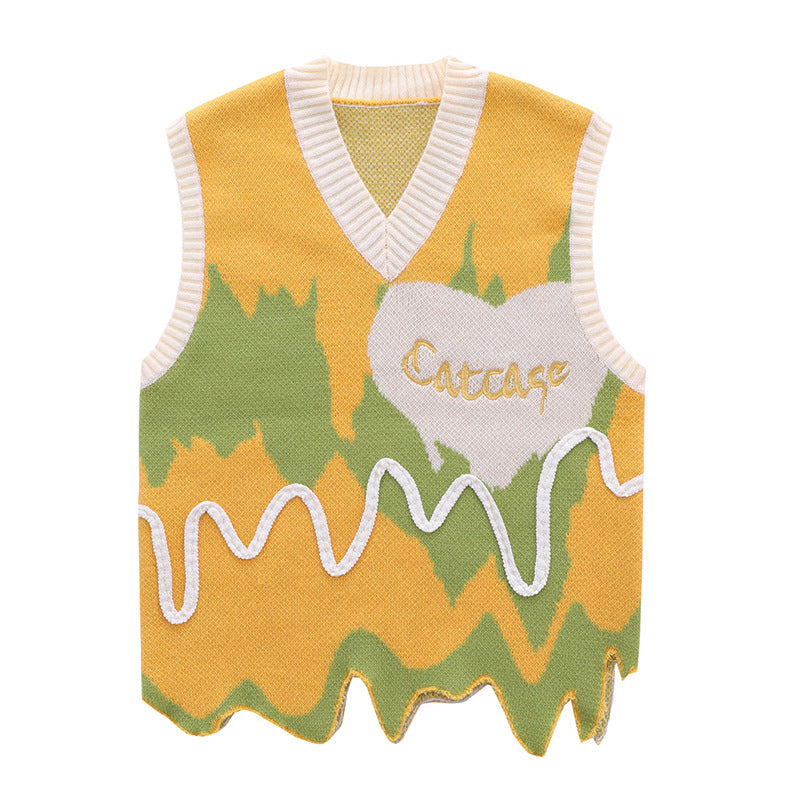 Sleeveless Sweater – Contrast Color Irregular Hem Vest
