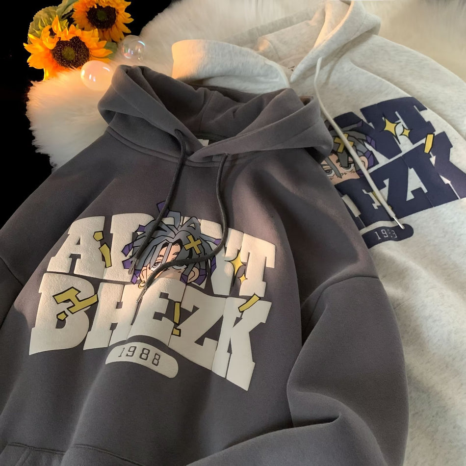 Men’s American Velvet Hoodie – Loose Printed Autumn Jacket