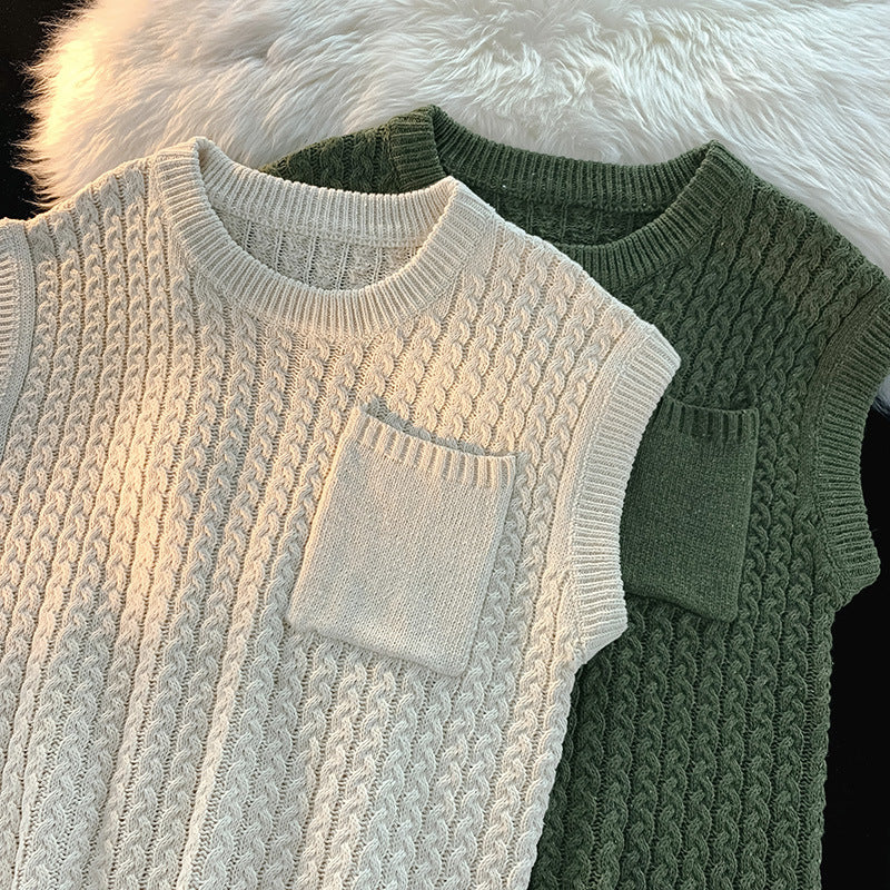 Men’s Sleeveless Sweater – Round Neck Knitted Pullover Vest