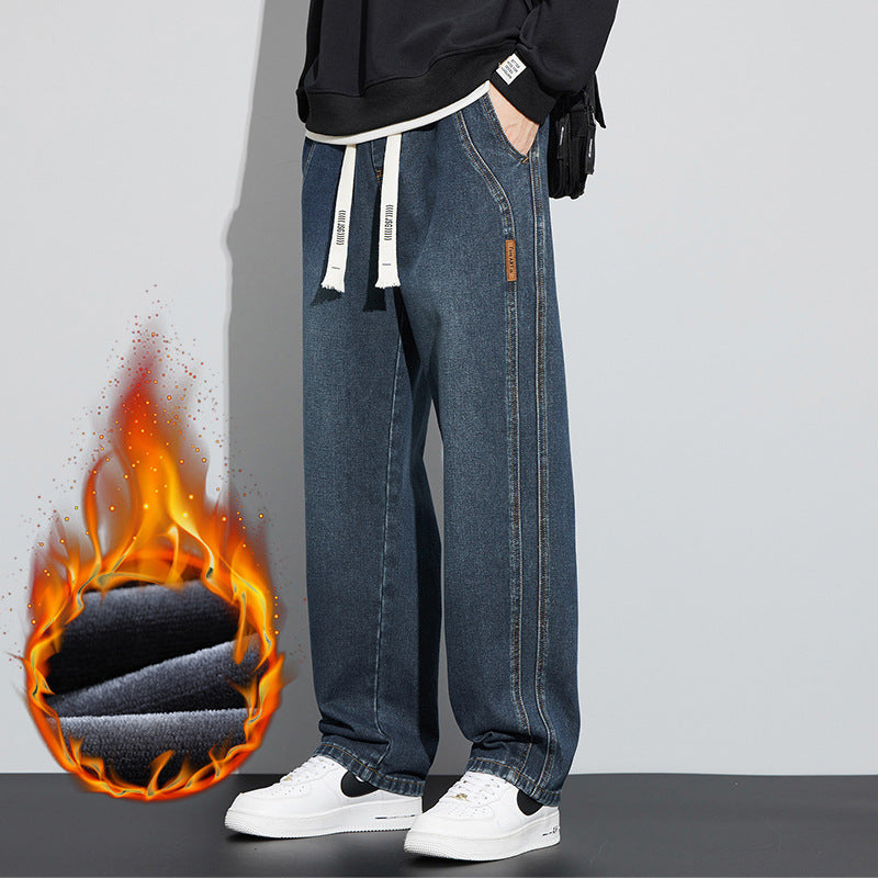 Wide-Leg Thick Velvet Jeans Trendy Winter Men Nepal
