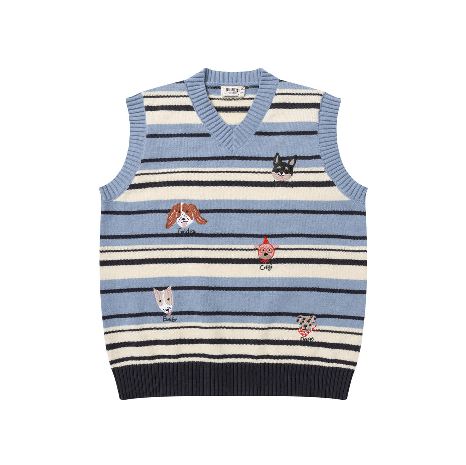 Sleeveless Sweater Vest – Retro Striped Letter Embroidery Knit