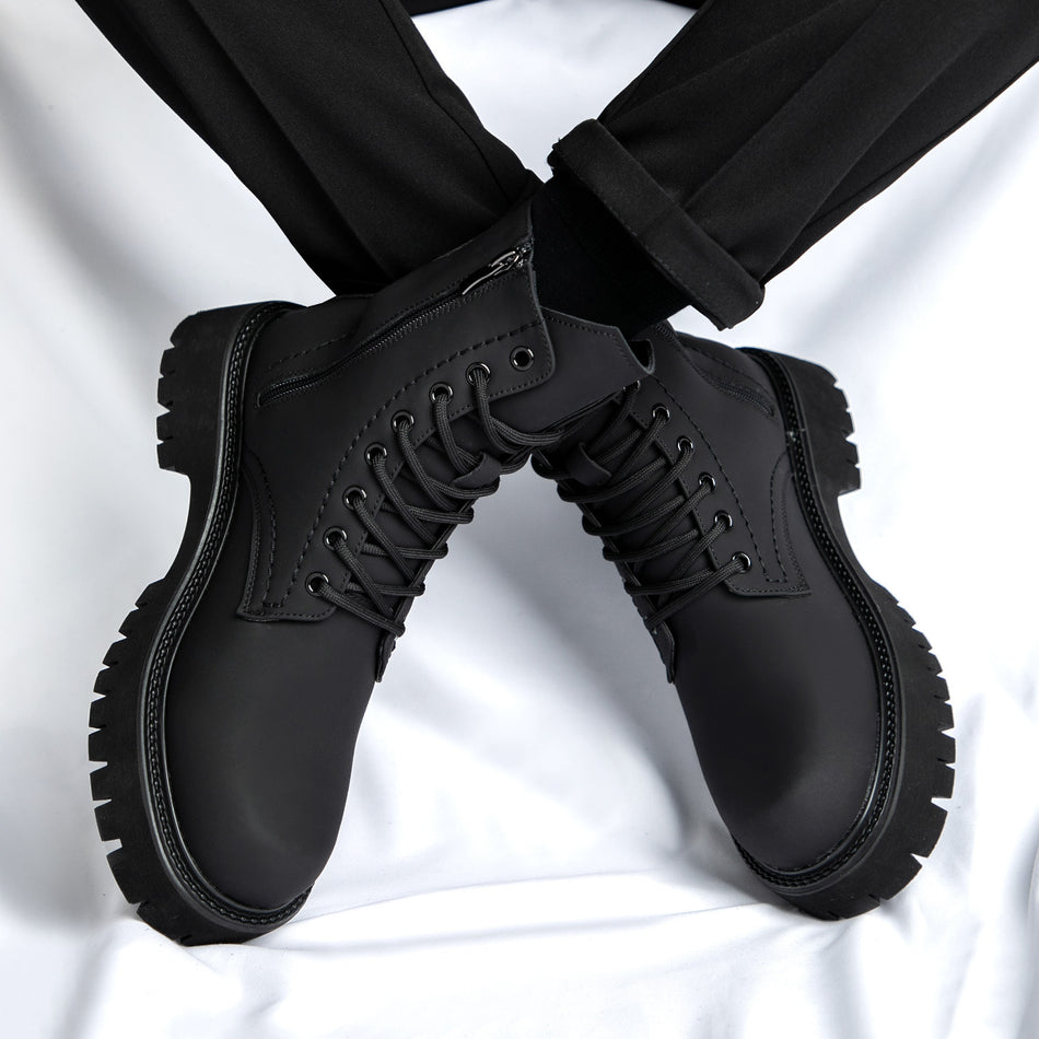 Winter Fleece-Lined Black Martin Boots Men High-Top Work
