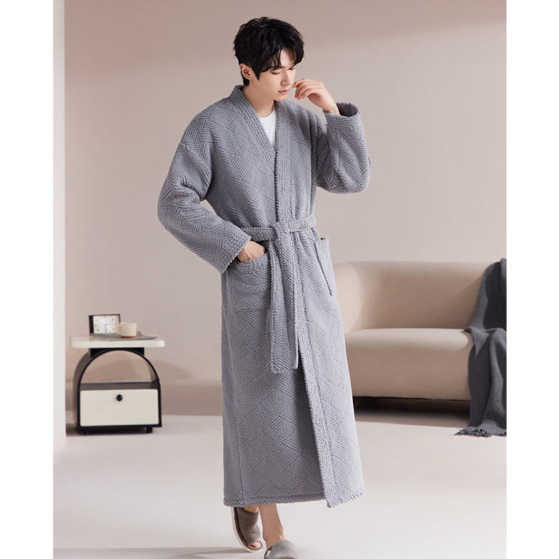 Men’s Coral Fleece Nightgown | Thickened Winter Home Pajamas