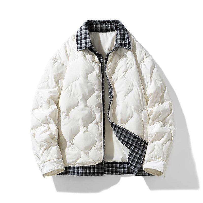 Men’s Lapel Puffer Jacket – Japanese Style Fake Two-Piece