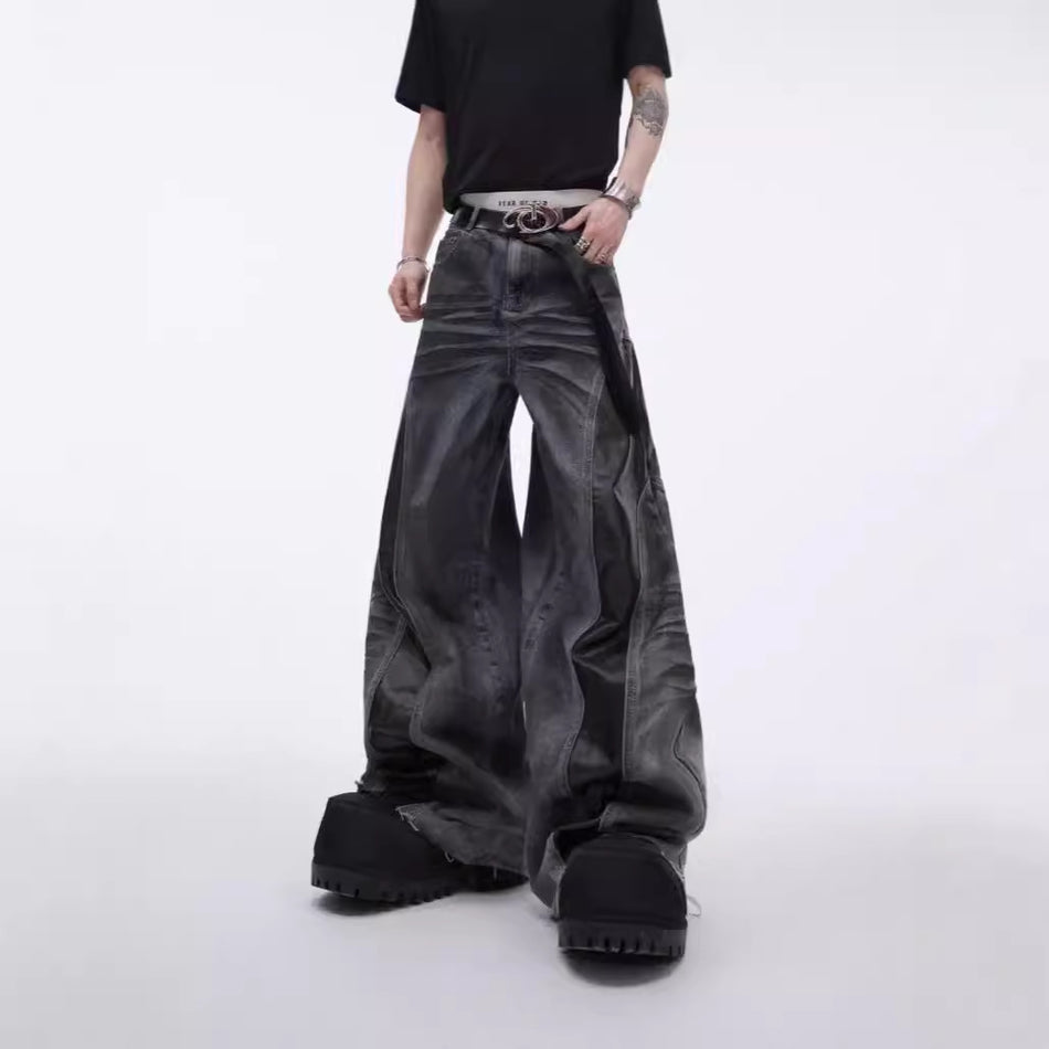 Retro PU Leather Distressed Jeans Men