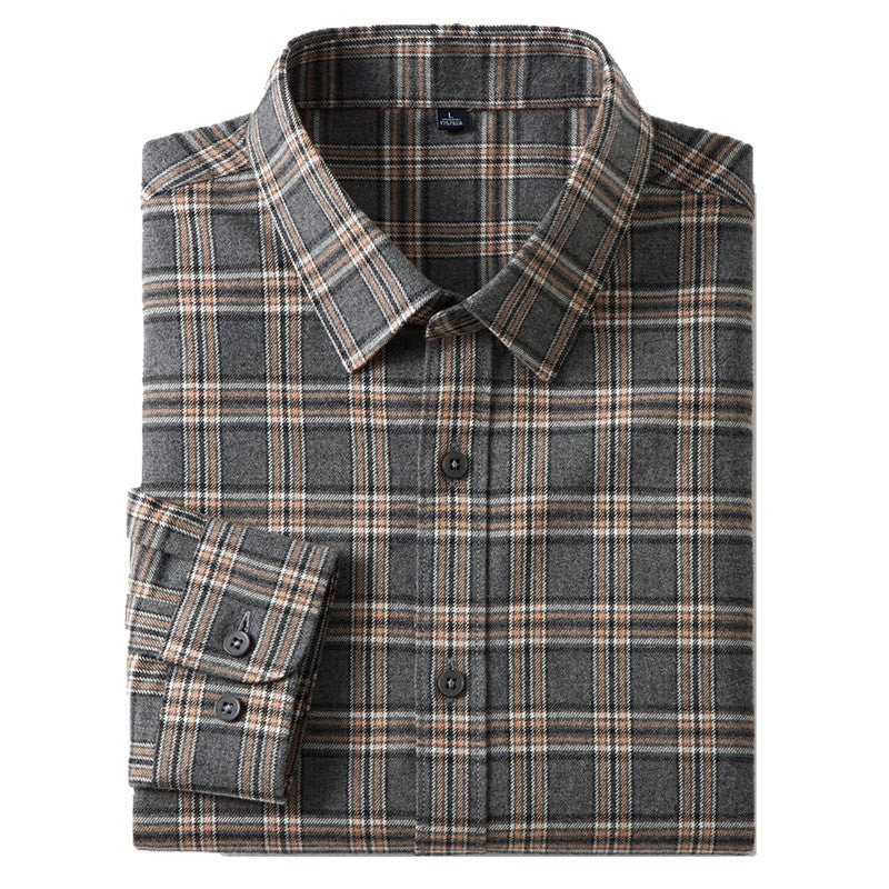 Men’s Wool & Cotton Plaid Long Sleeve Shirt Autumn Winter