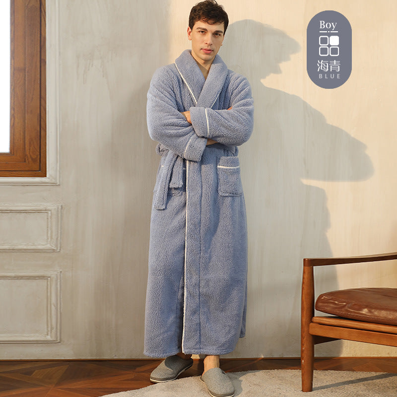 Winter Cotton Velvet Bathrobe – Thickened Plus Size Nightgown for Men