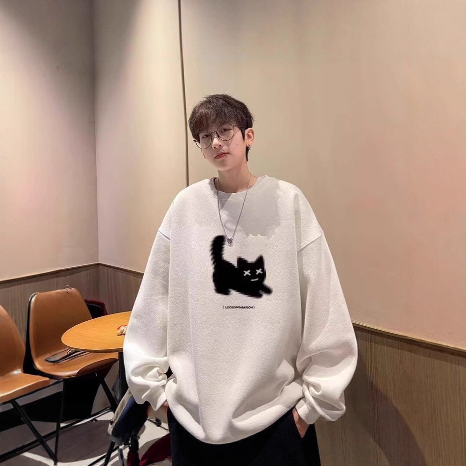 Men’s Retro Crewneck Sweatshirt – Heavy Loose Casual Top