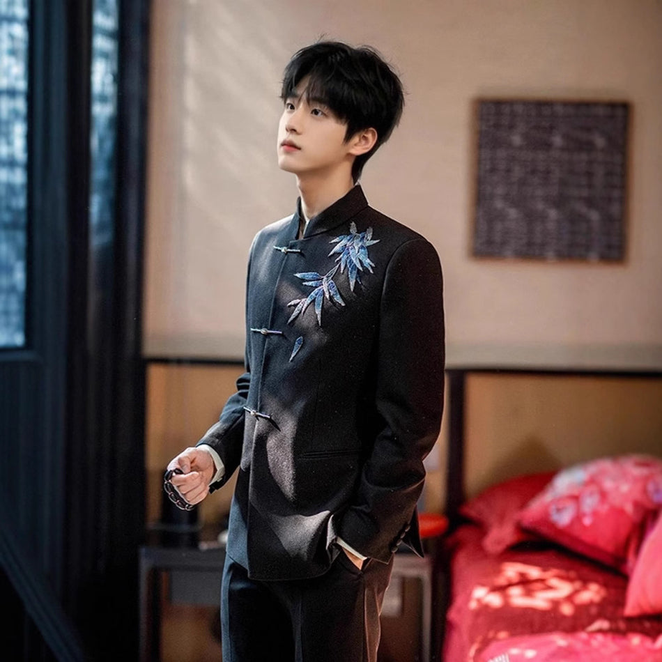 Men’s Chinese Style Tang Suit Wedding Groom’s Jacket