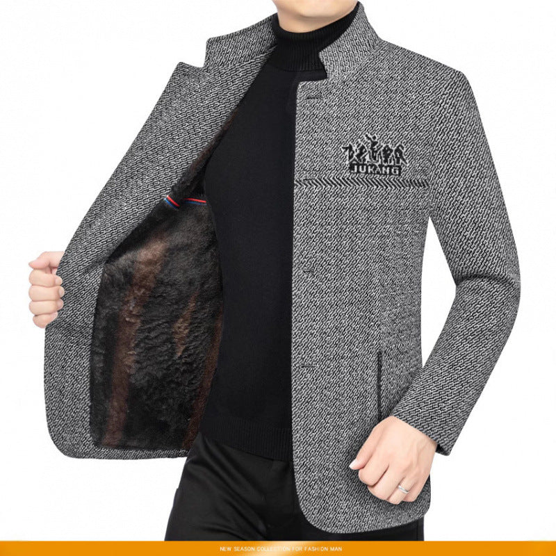 Men’s Woolen Coat – Middle-Aged Stand Collar Padded Dad Jacket Autumn Winter