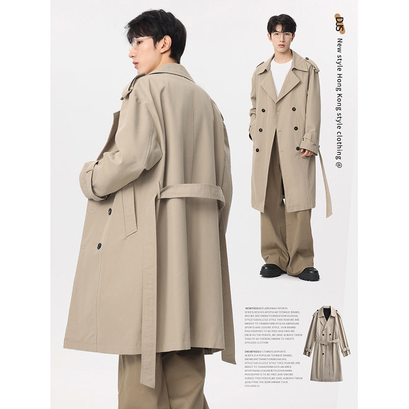 ACU Men's Mid-Length Trench Coat Korean British Loose Jacket