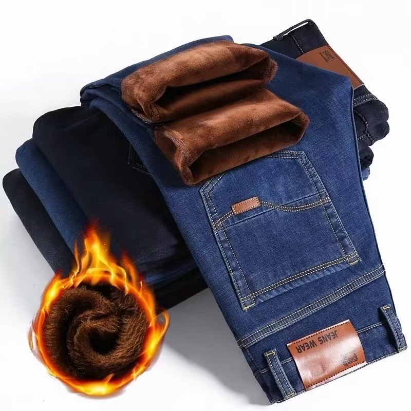 Cozy Thickened Straight Jeans for Men Winter Nepal