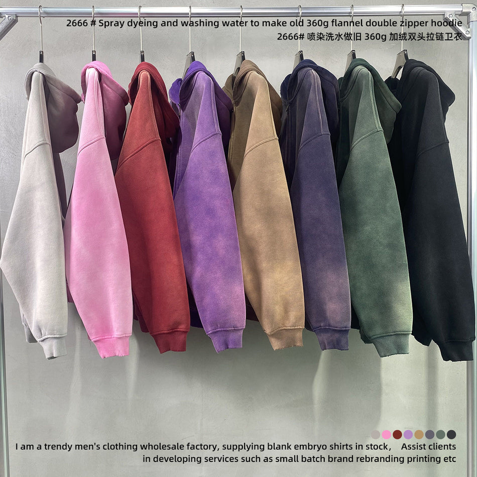 2025 Men’s Retro Spray-Dyed Fleece-Lined Zipper Hoodie