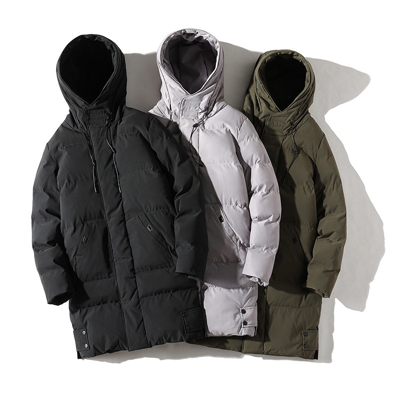 Men’s Mid-Length Hooded Cotton-Padded Jacket – Thickened Winter Coat