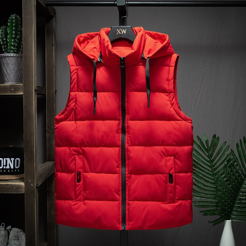 Men’s Hooded Cotton-Padded Vest Thick Warm Waistcoat