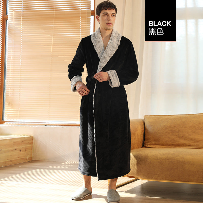 Winter Flannel Bathrobe – Plus Size Thick Coral Fleece Nightgown for Men & Women