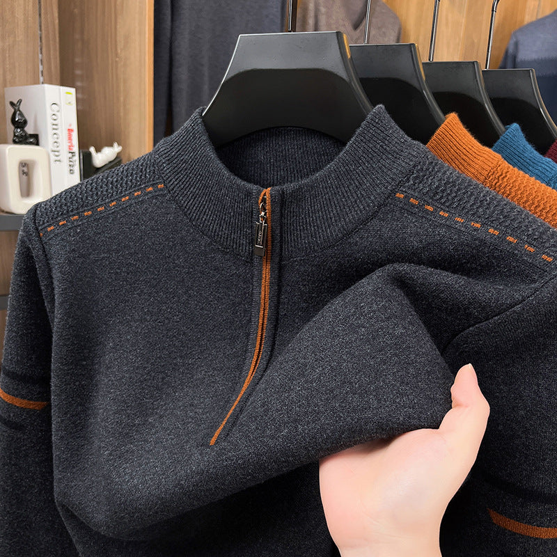 Men’s Half-Turtleneck Zipper Sweater Thick Winter Warm