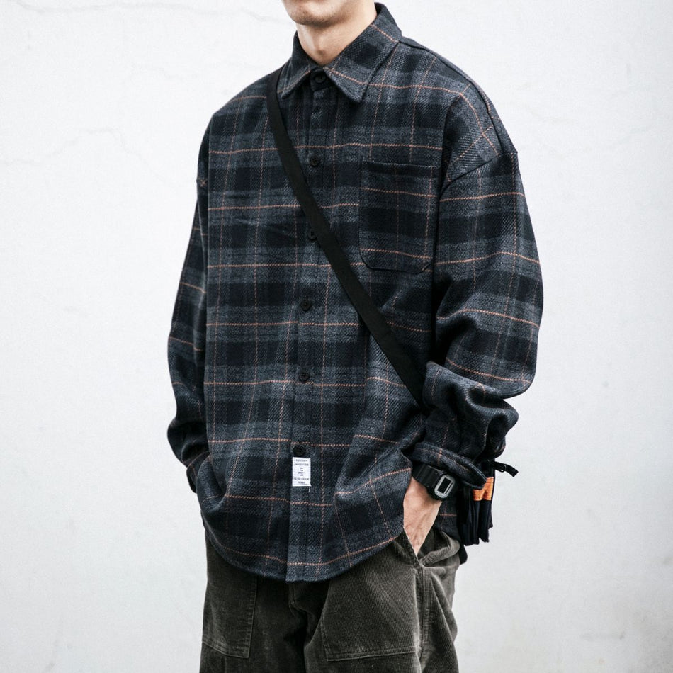 Woolen plaid coat men's spring and autumn Korean version of the small Chanel style jacket trendy brand ins loose street niche couple shirt