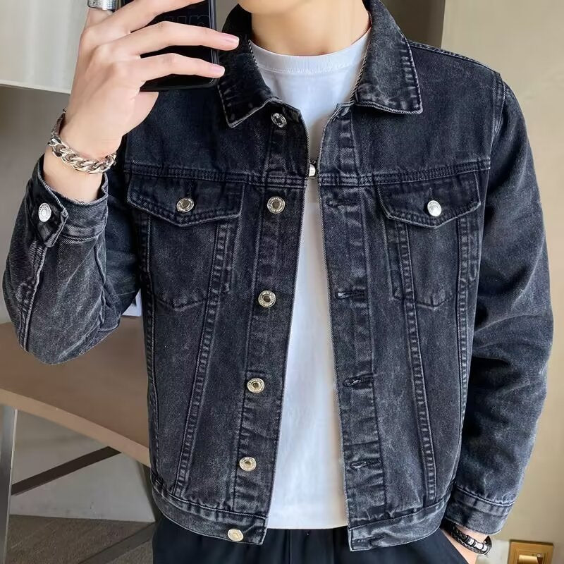 Men's Slim-Fit Denim Jacket – Retro Korean Style Casual Top