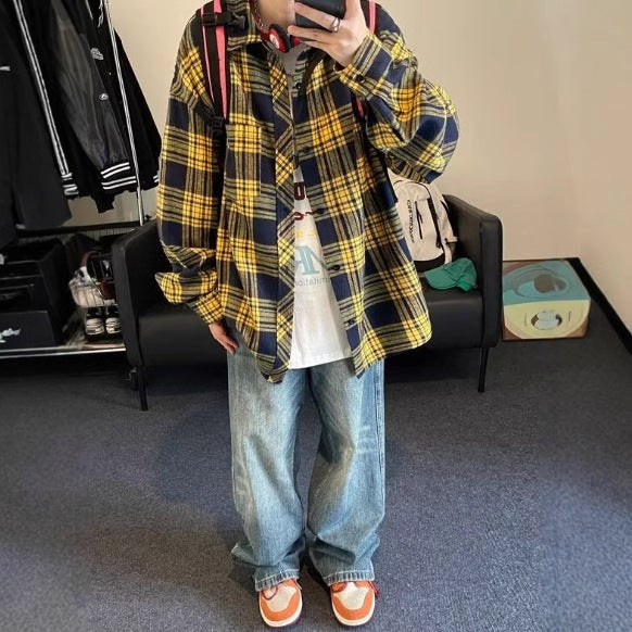 Yellow Retro Plaid Boys Shirt Jacket 2025