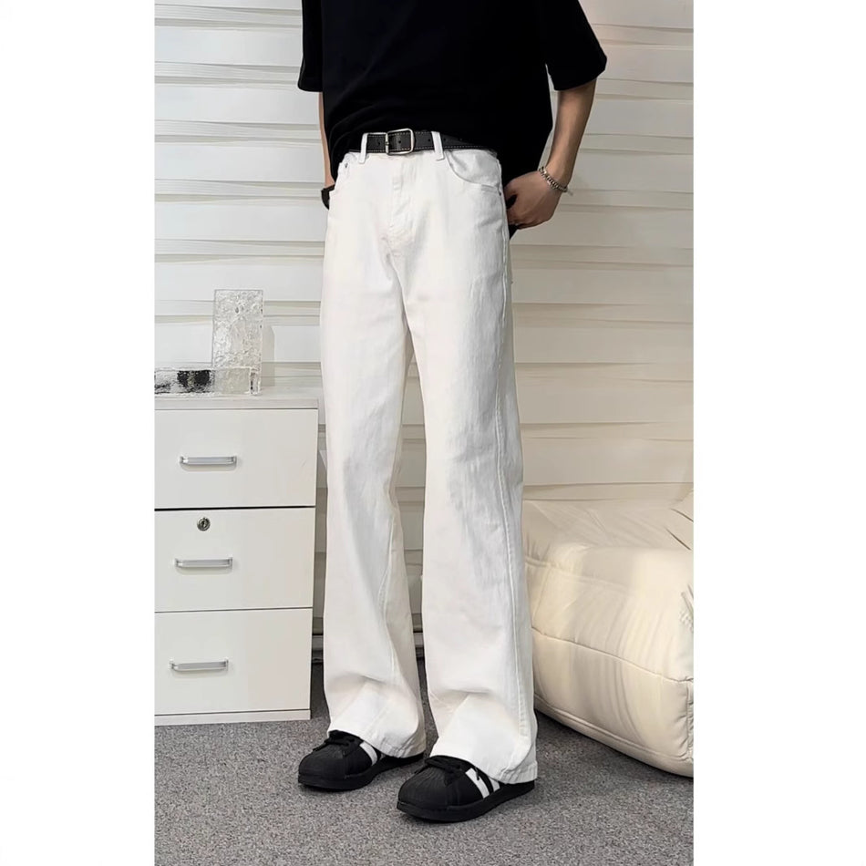 Men’s White Stretch Jeans – Trendy Loose Straight Pants