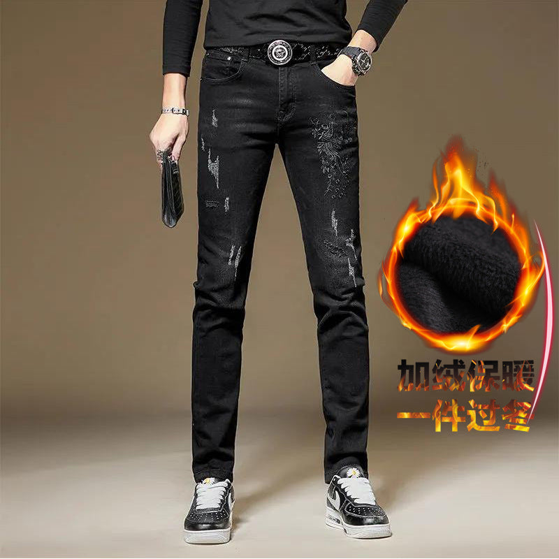 Men’s Thick Fleece Straight Jeans Casual Nepal