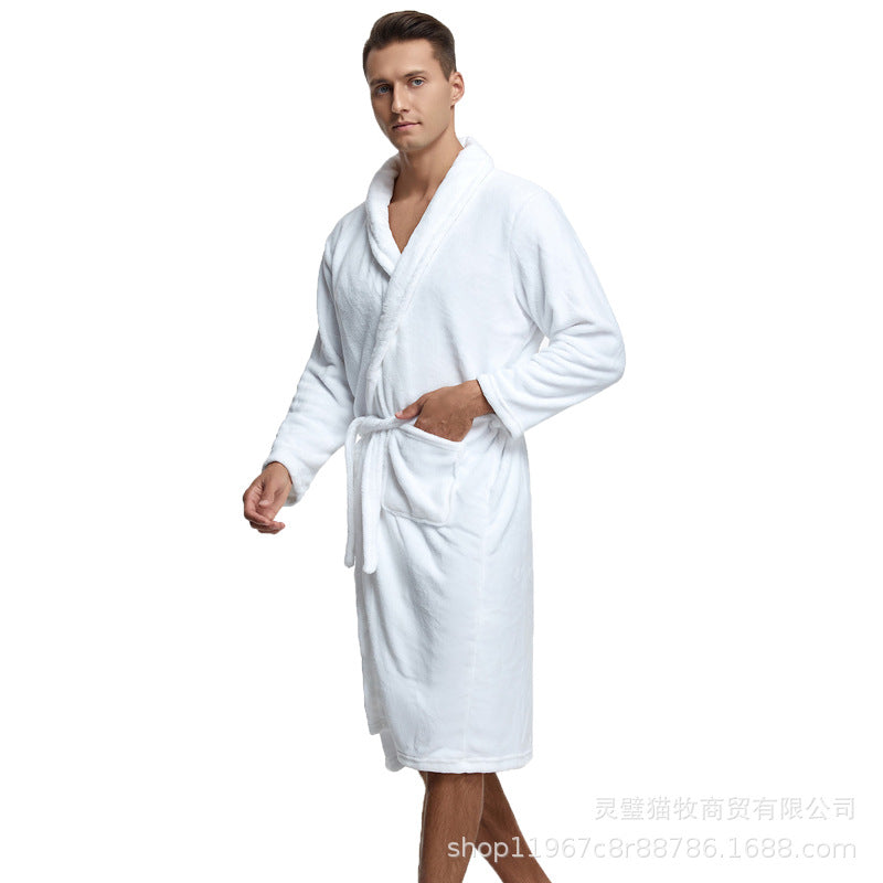 Flannel Bathrobe for Men & Women – Thick Winter Coral Fleece Nightgown