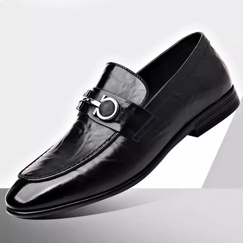 Men’s Korean Leather Loafers – Plaid Casual Business Shoes