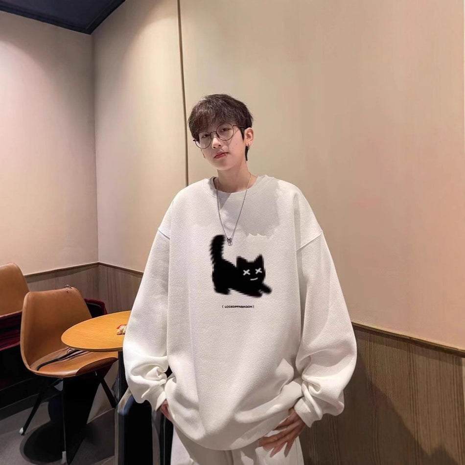 Men’s Retro Round Neck Sweatshirt – Loose Streetwear Top