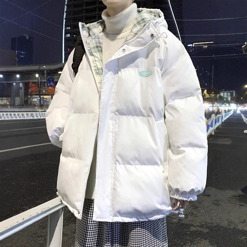Men’s Thickened Down Cotton-Padded Jacket – Korean Plaid Winter Coat
