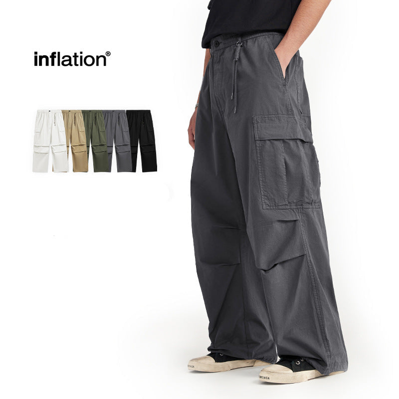 Washed Crane Cargo Pants Men’s Wide Leg Streetwear 2025